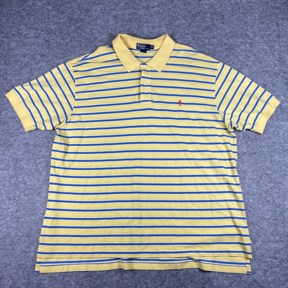 Polo Ralph Lauren Polo Shirt Mens 3XB Big Yellow Striped Red Pony Pique Preppy
